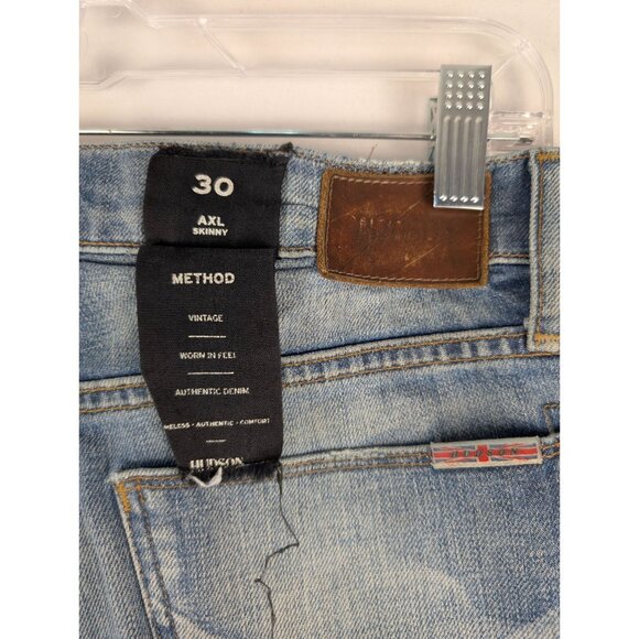 Hudson Jeans Mens 30x32 Blue Axl Skinny Button Fly Distressed Denim - Picture 3 of 11